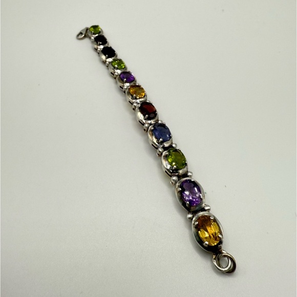 Vintage Dwarka India Multi-Stone Sterling Silver 925 Tennis Bracelet 7.5” - Picture 3 of 5